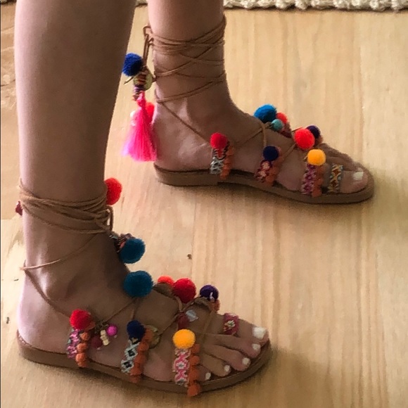 CJ Laing One of a Kind Pompom Gladiator Sandals - Picture 8 of 9